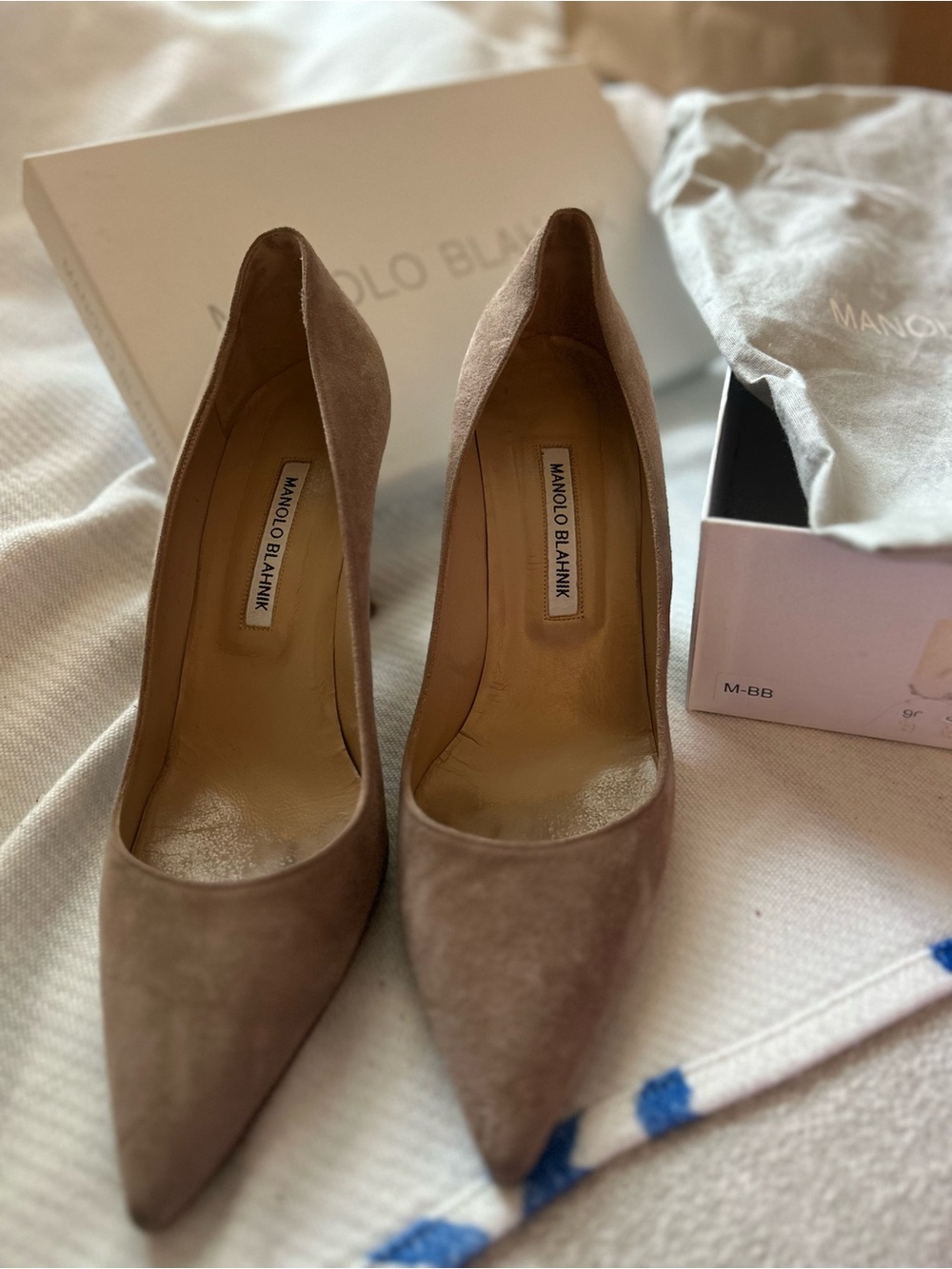 Manolo Blahnik Taupe Suede Pointed-Toe Pumps